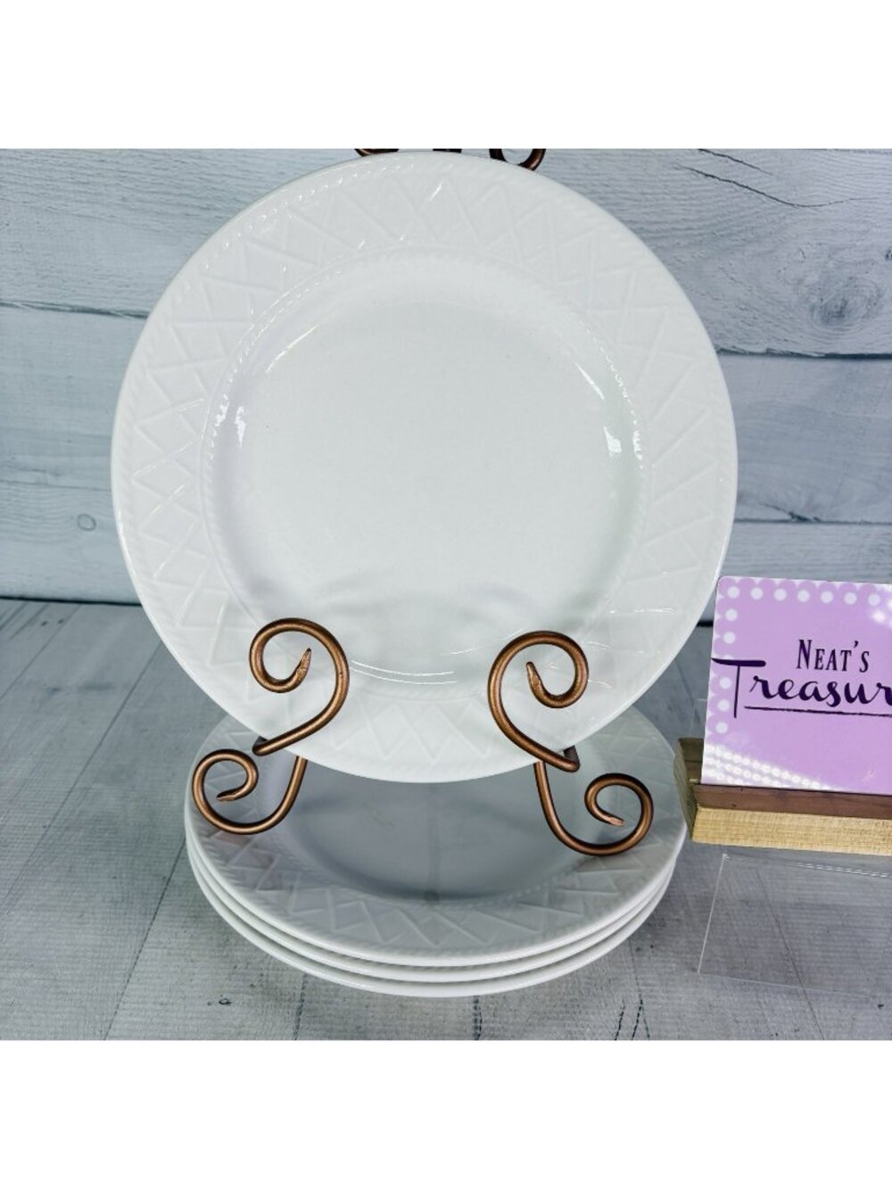 Totally Today TTO6 White Embossed Rope Criss Cross Ceramic Dinner Plates Set 4